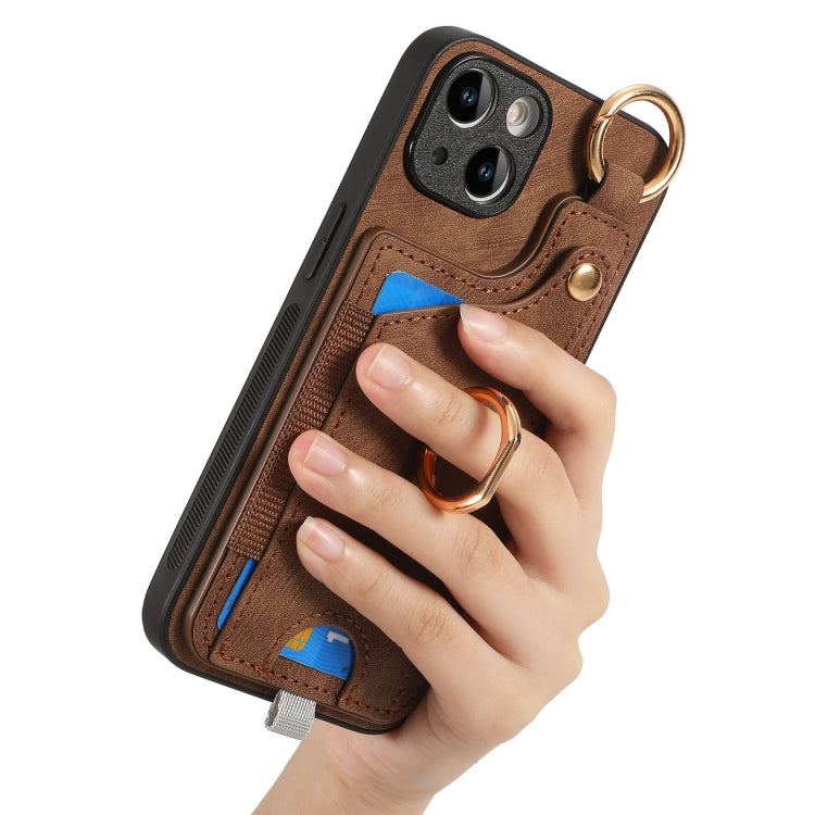 Retro Skin-feel Ring Card Bag Phone Case with Hang Loop, For iPhone 15, For iPhone 14 Plus, For iPhone 14, For iPhone 14 Pro, For iPhone 14 Pro Max, For iPhone 7 / 8 / SE 2022, For iPhone 13 Pro Max, For iPhone 13 Pro
