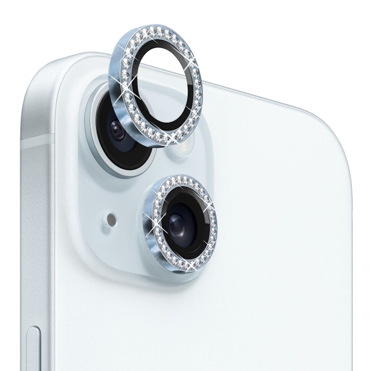 NORTHJO Camera Lens Protector Tempered Glass Metal Rhinestone Ring Film, For iPhone 15 / 15 Plus