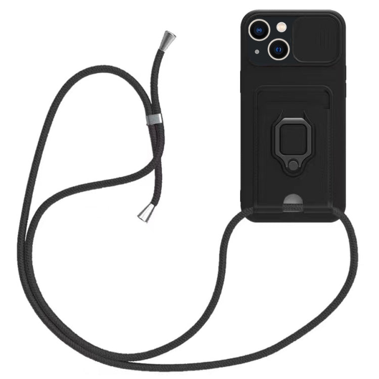 Sliding Camshield Magnetic Card Holder Silicone Phone Case with Lanyard, For iPhone 15, For iPhone 14 Plus, For iPhone 14, For iPhone 14 Pro, For iPhone 14 Pro Max, For iPhone 13 Pro Max, For iPhone 13 Pro, For iPhone 13