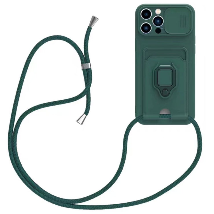 Sliding Camshield Magnetic Card Holder Silicone Phone Case with Lanyard, For iPhone 15, For iPhone 14 Plus, For iPhone 14, For iPhone 14 Pro, For iPhone 14 Pro Max, For iPhone 13 Pro Max, For iPhone 13 Pro, For iPhone 13