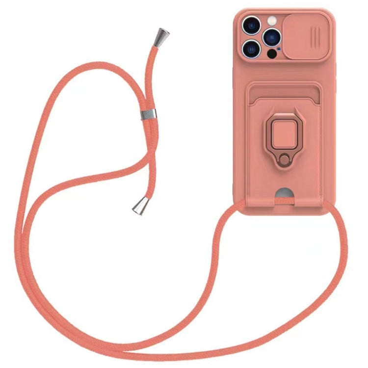 Sliding Camshield Magnetic Card Holder Silicone Phone Case with Lanyard, For iPhone 15, For iPhone 14 Plus, For iPhone 14, For iPhone 14 Pro, For iPhone 14 Pro Max, For iPhone 13 Pro Max, For iPhone 13 Pro, For iPhone 13