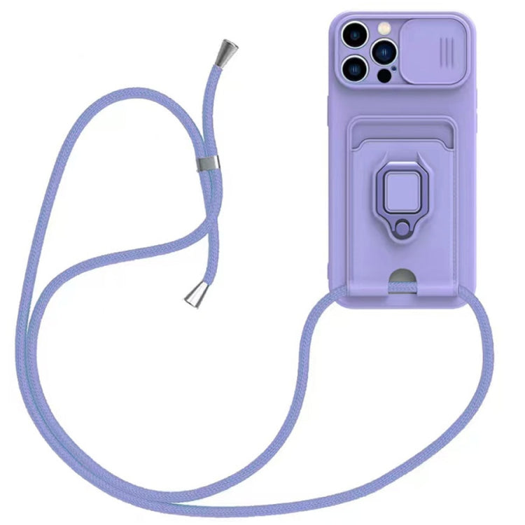 Sliding Camshield Magnetic Card Holder Silicone Phone Case with Lanyard, For iPhone 15, For iPhone 14 Plus, For iPhone 14, For iPhone 14 Pro, For iPhone 14 Pro Max, For iPhone 13 Pro Max, For iPhone 13 Pro, For iPhone 13
