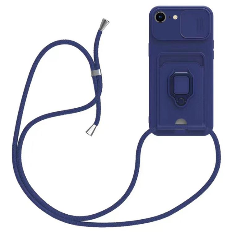 Sliding Camshield Magnetic Card Holder Silicone Phone Case with Lanyard, For iPhone 16e, For iPhone 16 Pro Max, For iPhone 16 Pro, For iPhone 16 Plus, For iPhone 16, For iPhone 15 Pro Max, For iPhone 15 Pro, For iPhone 15 Plus