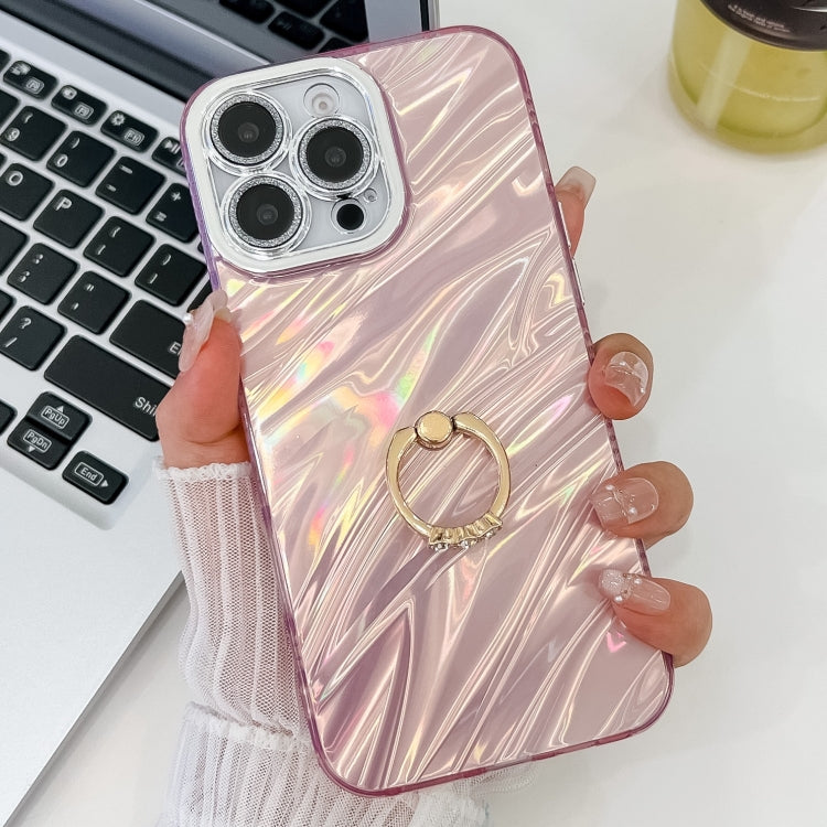 Plating Glitter Texture Ring Holder TPU Phone Case with Lens Film, For iPhone 15 Pro Max, For iPhone 15 Pro