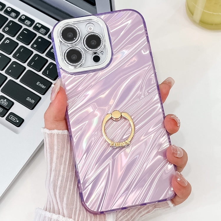 Plating Glitter Texture Ring Holder TPU Phone Case with Lens Film, For iPhone 15 Pro Max, For iPhone 15 Pro