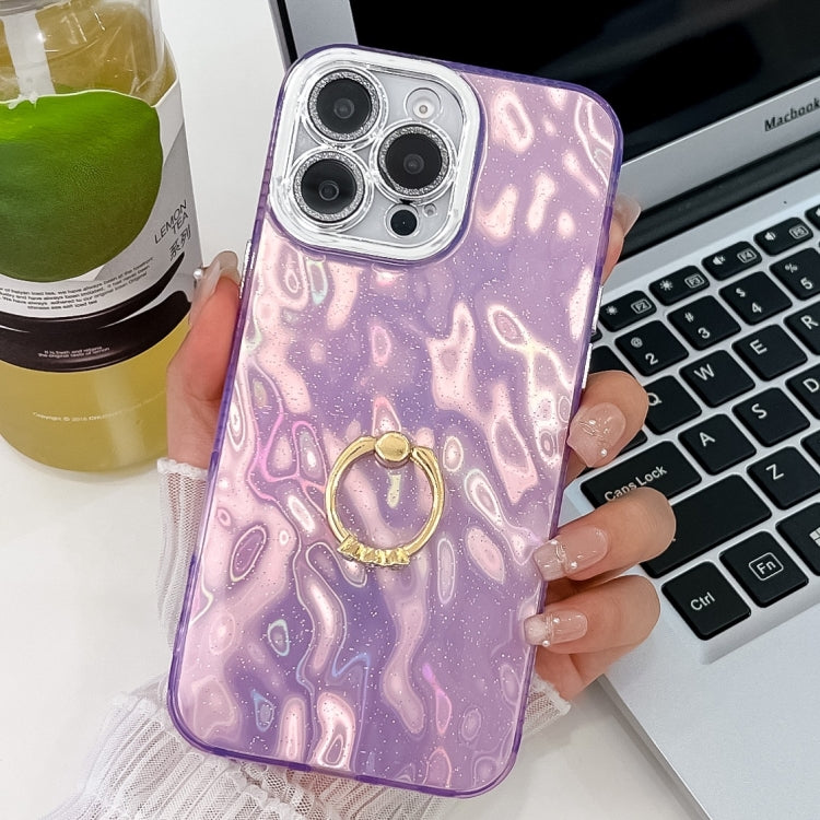 Plating Glitter Texture Ring Holder TPU Phone Case with Lens Film, For iPhone 15 Pro Max, For iPhone 15 Pro