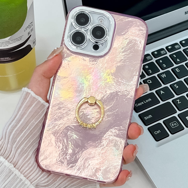 Plating Glitter Texture Ring Holder TPU Phone Case with Lens Film, For iPhone 15 Pro Max, For iPhone 15 Pro