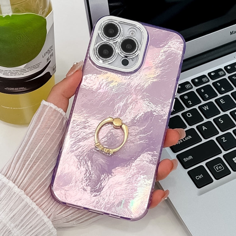 Plating Glitter Texture Ring Holder TPU Phone Case with Lens Film, For iPhone 15 Pro Max, For iPhone 15 Pro