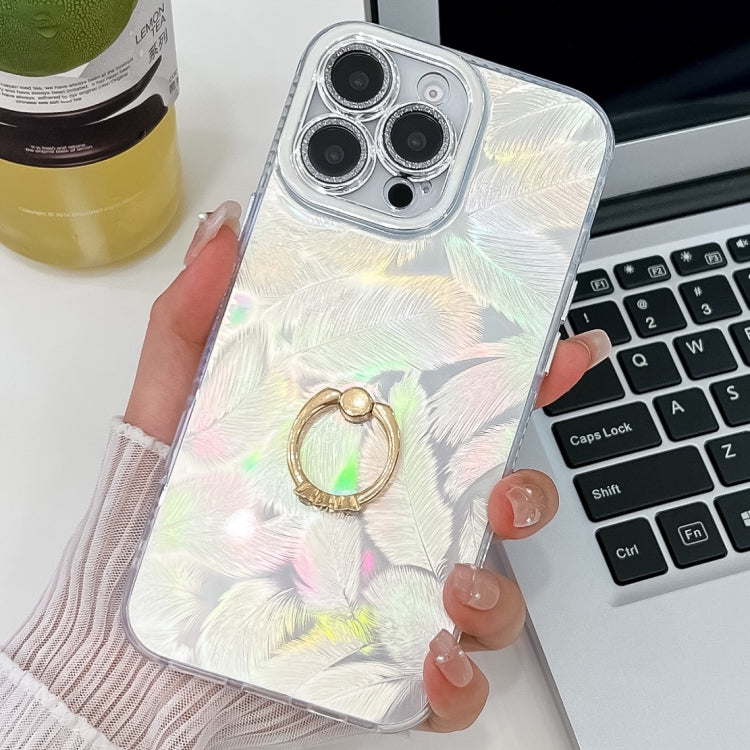 Plating Glitter Texture Ring Holder TPU Phone Case with Lens Film, For iPhone 15 Pro Max, For iPhone 15 Pro