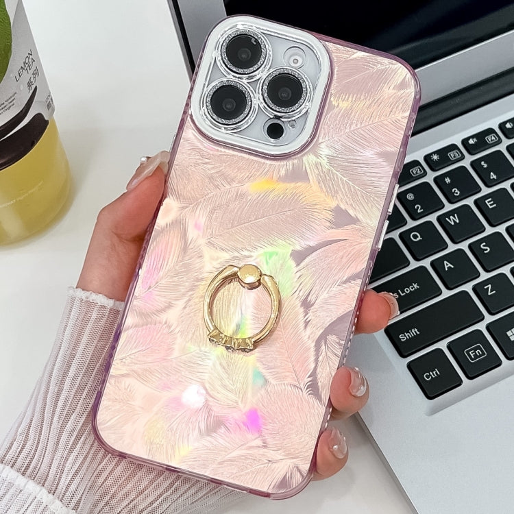 Plating Glitter Texture Ring Holder TPU Phone Case with Lens Film, For iPhone 15 Pro Max, For iPhone 15 Pro