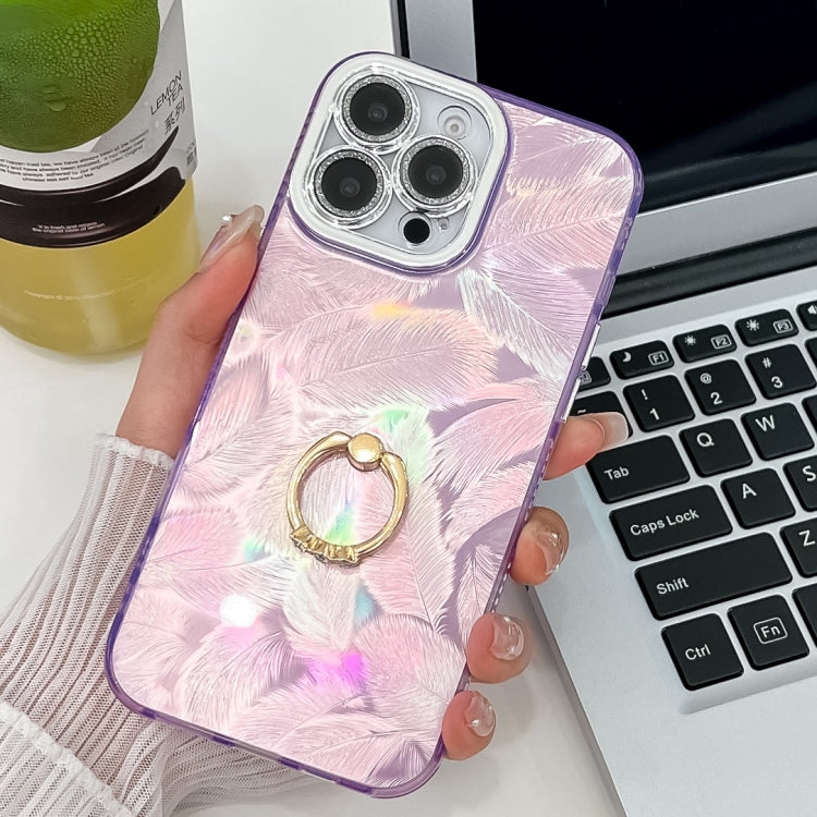 Plating Glitter Texture Ring Holder TPU Phone Case with Lens Film, For iPhone 15 Pro Max, For iPhone 15 Pro