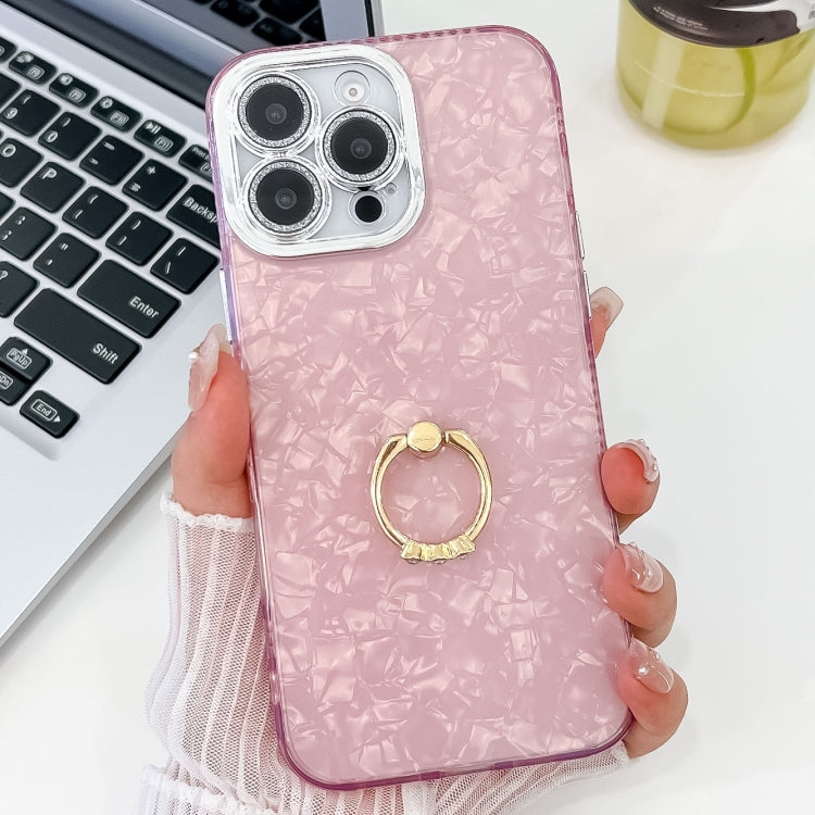 Plating Glitter Texture Ring Holder TPU Phone Case with Lens Film, For iPhone 15 Pro Max, For iPhone 15 Pro