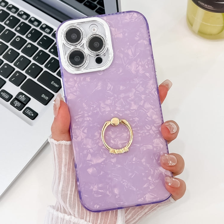 Plating Glitter Texture Ring Holder TPU Phone Case with Lens Film, For iPhone 15 Pro Max, For iPhone 15 Pro