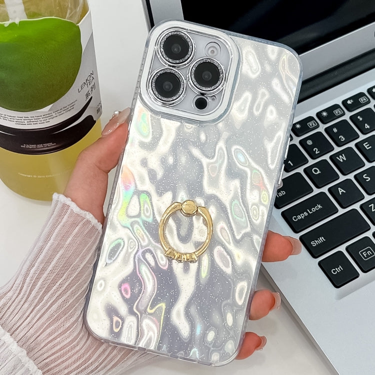 Plating Glitter Texture Ring Holder TPU Phone Case with Lens Film, For iPhone 15 Pro Max, For iPhone 15 Pro