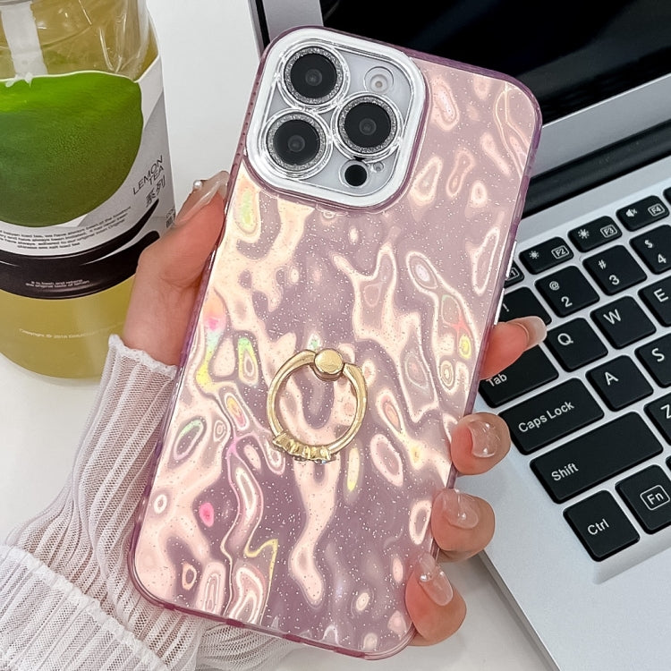 Plating Glitter Texture Ring Holder TPU Phone Case with Lens Film, For iPhone 15 Pro Max, For iPhone 15 Pro