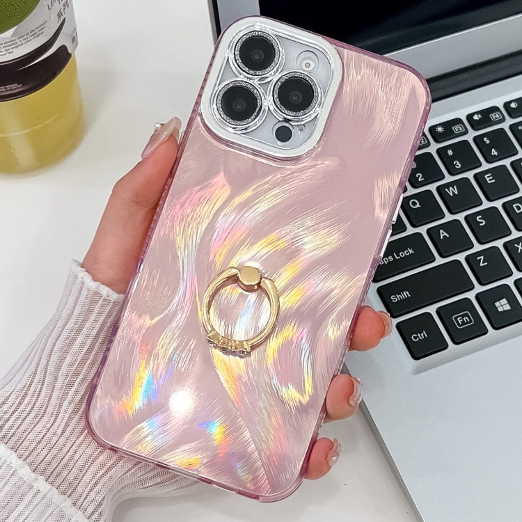 Plating Glitter Texture Ring Holder TPU Phone Case with Lens Film, For iPhone 15 Pro Max, For iPhone 15 Pro
