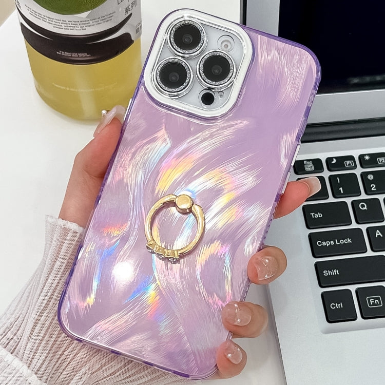 Plating Glitter Texture Ring Holder TPU Phone Case with Lens Film, For iPhone 15 Pro Max, For iPhone 15 Pro