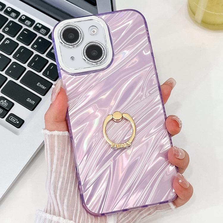 Plating Glitter Texture Ring Holder TPU Phone Case with Lens Film, For iPhone 15, For iPhone 14