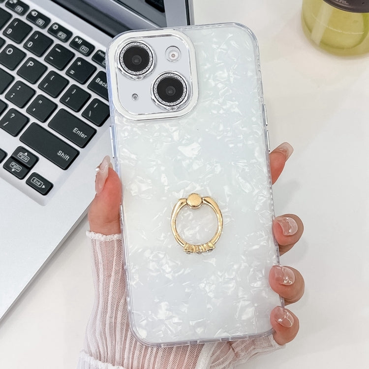 Plating Glitter Texture Ring Holder TPU Phone Case with Lens Film, For iPhone 15, For iPhone 14