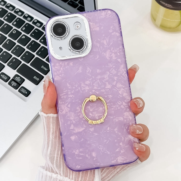 Plating Glitter Texture Ring Holder TPU Phone Case with Lens Film, For iPhone 15, For iPhone 14
