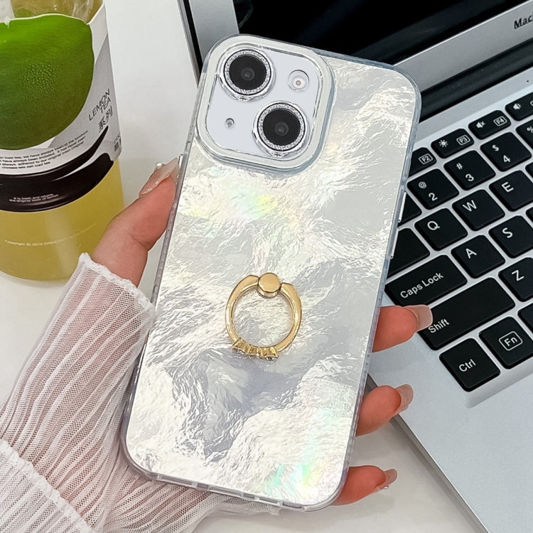 Plating Glitter Texture Ring Holder TPU Phone Case with Lens Film, For iPhone 15, For iPhone 14