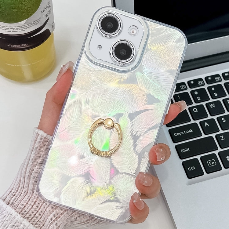 Plating Glitter Texture Ring Holder TPU Phone Case with Lens Film, For iPhone 15, For iPhone 14