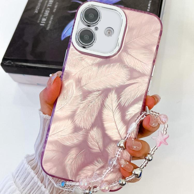 Plating Glitter Texture Chain Wristband TPU Phone Case with Lens Film, For iPhone 16 Pro, For iPhone 16 Plus