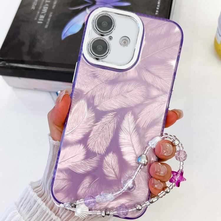 Plating Glitter Texture Chain Wristband TPU Phone Case with Lens Film, For iPhone 16 Pro, For iPhone 16 Plus