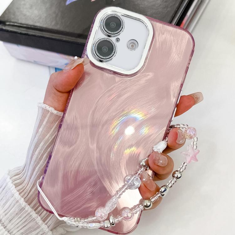 Plating Glitter Texture Chain Wristband TPU Phone Case with Lens Film, For iPhone 16 Pro, For iPhone 16 Plus
