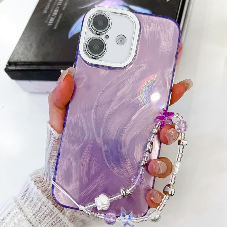 Plating Glitter Texture Chain Wristband TPU Phone Case with Lens Film, For iPhone 16 Pro, For iPhone 16 Plus