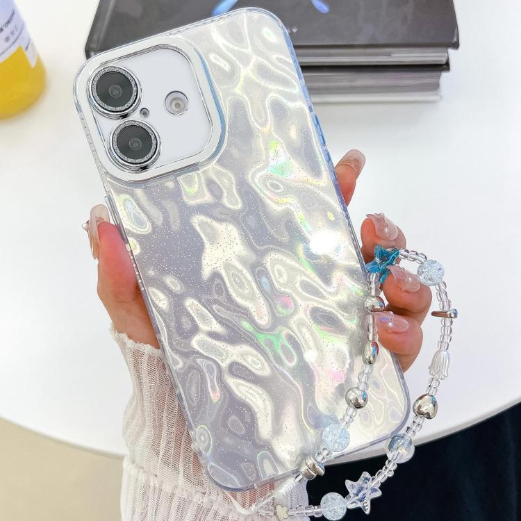 Plating Glitter Texture Chain Wristband TPU Phone Case with Lens Film, For iPhone 16 Pro, For iPhone 16 Plus