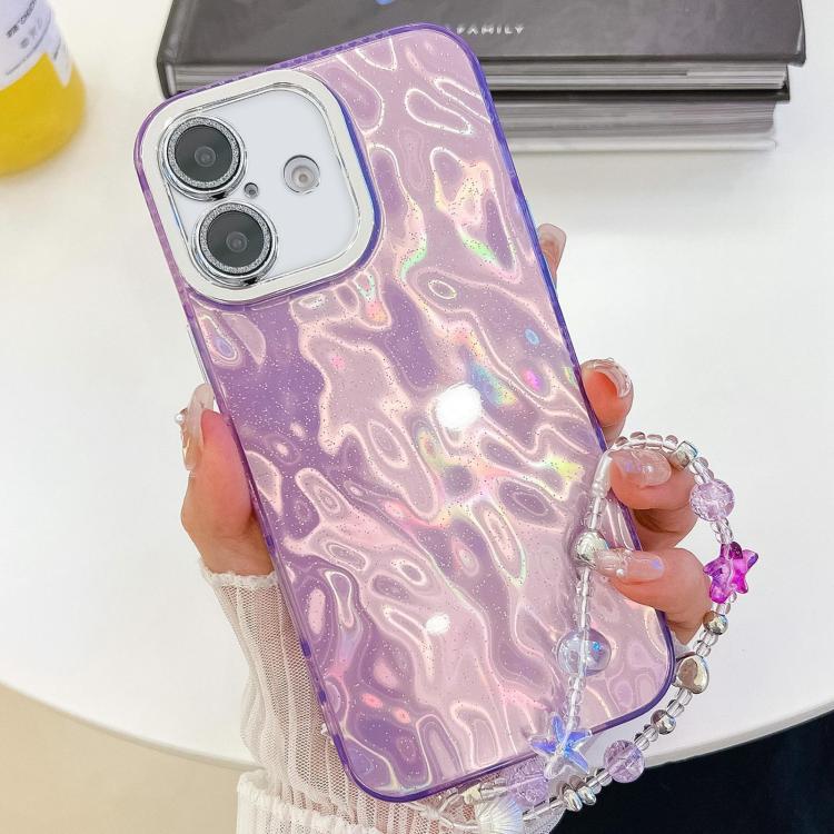 Plating Glitter Texture Chain Wristband TPU Phone Case with Lens Film, For iPhone 16 Pro, For iPhone 16 Plus