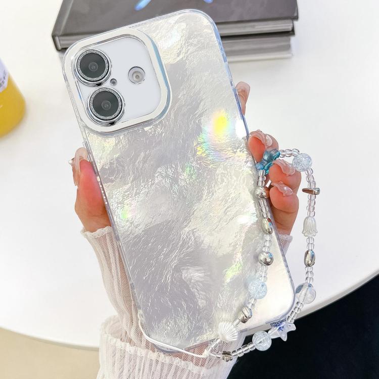 Plating Glitter Texture Chain Wristband TPU Phone Case with Lens Film, For iPhone 16 Pro, For iPhone 16 Plus