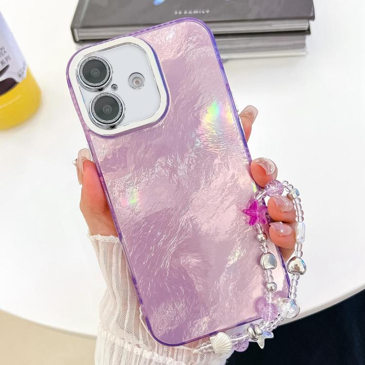 Plating Glitter Texture Chain Wristband TPU Phone Case with Lens Film, For iPhone 16 Pro, For iPhone 16 Plus