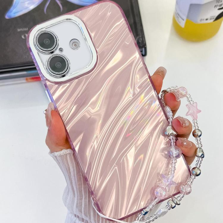 Plating Glitter Texture Chain Wristband TPU Phone Case with Lens Film, For iPhone 16, For iPhone 15 Pro Max