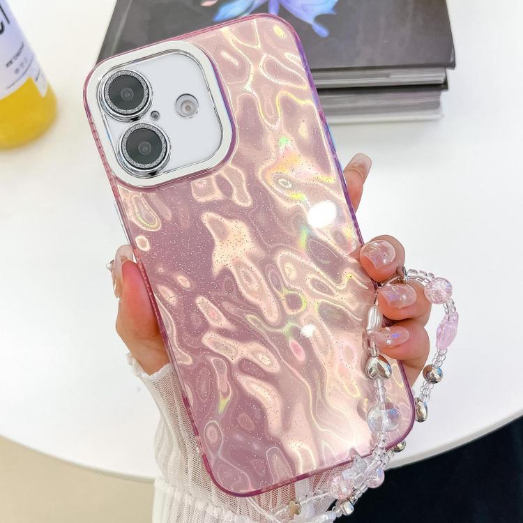 Plating Glitter Texture Chain Wristband TPU Phone Case with Lens Film, For iPhone 16, For iPhone 15 Pro Max