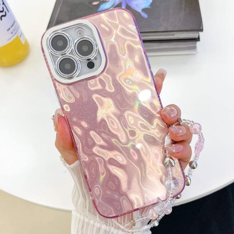 Plating Glitter Texture Chain Wristband TPU Phone Case with Lens Film, For iPhone 16, For iPhone 15 Pro Max