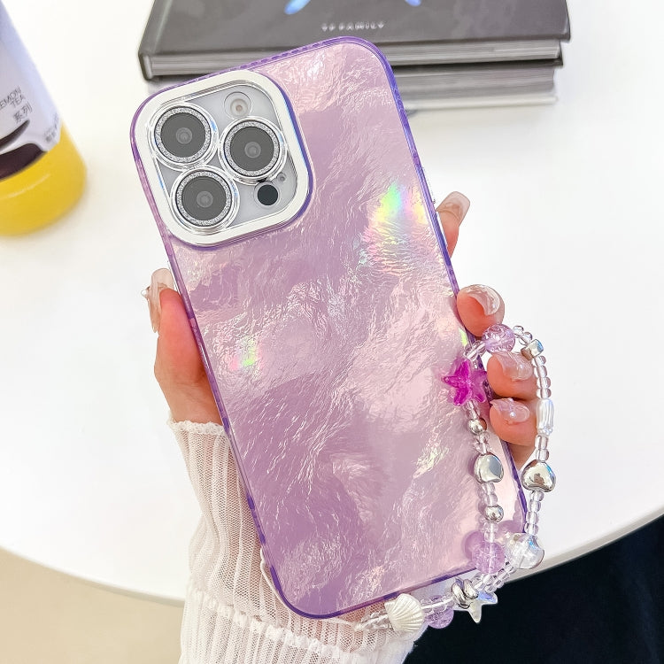 Plating Glitter Texture Chain Wristband TPU Phone Case with Lens Film, For iPhone 16, For iPhone 15 Pro Max