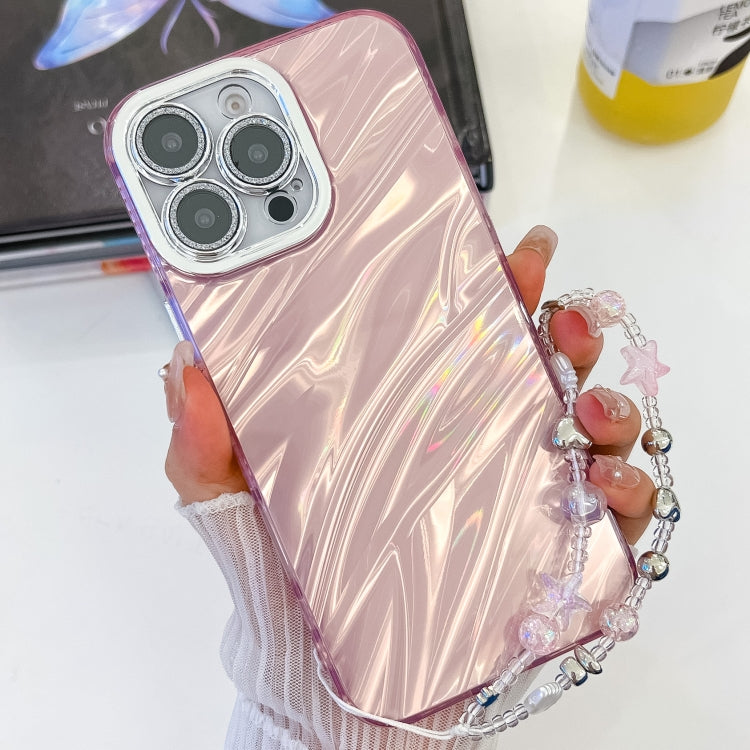 Plating Glitter Texture Chain Wristband TPU Phone Case with Lens Film, For iPhone 15 Pro, For iPhone 15