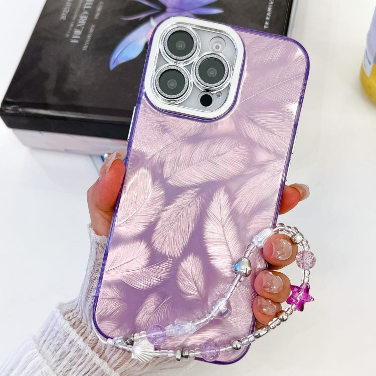 Plating Glitter Texture Chain Wristband TPU Phone Case with Lens Film, For iPhone 15 Pro, For iPhone 15