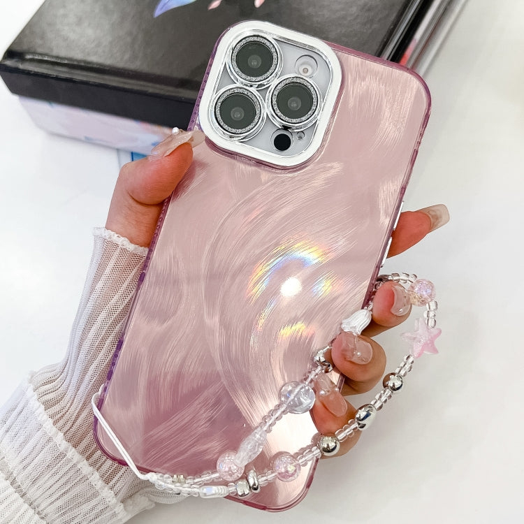 Plating Glitter Texture Chain Wristband TPU Phone Case with Lens Film, For iPhone 15 Pro, For iPhone 15