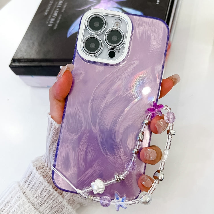 Plating Glitter Texture Chain Wristband TPU Phone Case with Lens Film, For iPhone 15 Pro, For iPhone 15