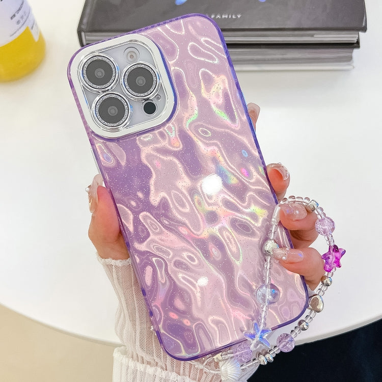 Plating Glitter Texture Chain Wristband TPU Phone Case with Lens Film, For iPhone 15 Pro, For iPhone 15