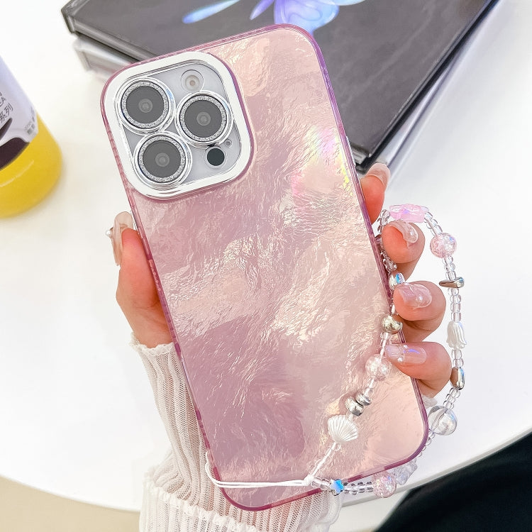 Plating Glitter Texture Chain Wristband TPU Phone Case with Lens Film, For iPhone 15 Pro, For iPhone 15