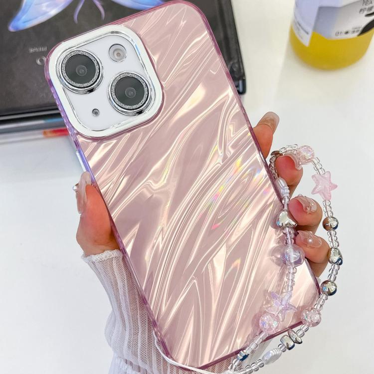 Plating Glitter Texture Chain Wristband TPU Phone Case with Lens Film, For iPhone 15 Pro, For iPhone 15