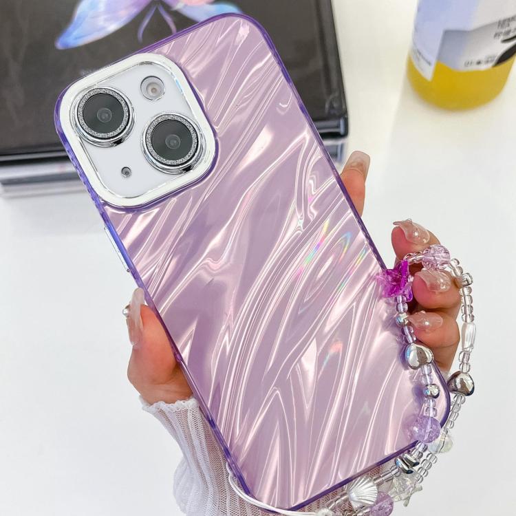 Plating Glitter Texture Chain Wristband TPU Phone Case with Lens Film, For iPhone 15 Pro, For iPhone 15