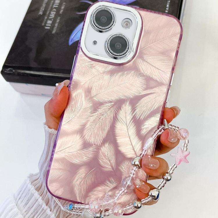Plating Glitter Texture Chain Wristband TPU Phone Case with Lens Film, For iPhone 15 Pro, For iPhone 15