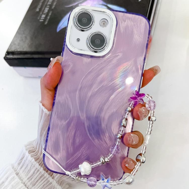 Plating Glitter Texture Chain Wristband TPU Phone Case with Lens Film, For iPhone 15 Pro, For iPhone 15