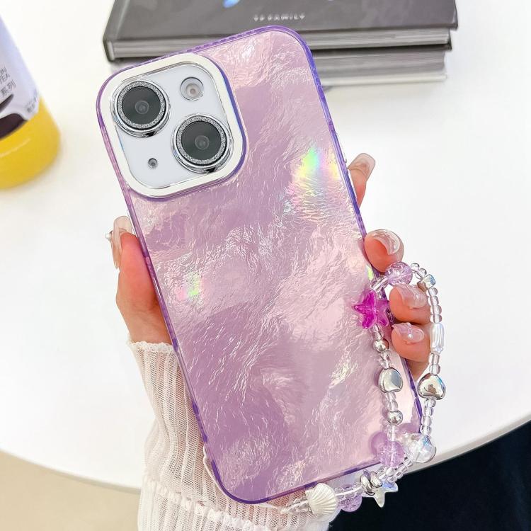 Plating Glitter Texture Chain Wristband TPU Phone Case with Lens Film, For iPhone 15 Pro, For iPhone 15