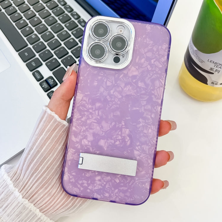 Plating Glitter Texture Fold Holder TPU Phone Case with Lens Film, For iPhone 16 Pro, For iPhone 16 Plus